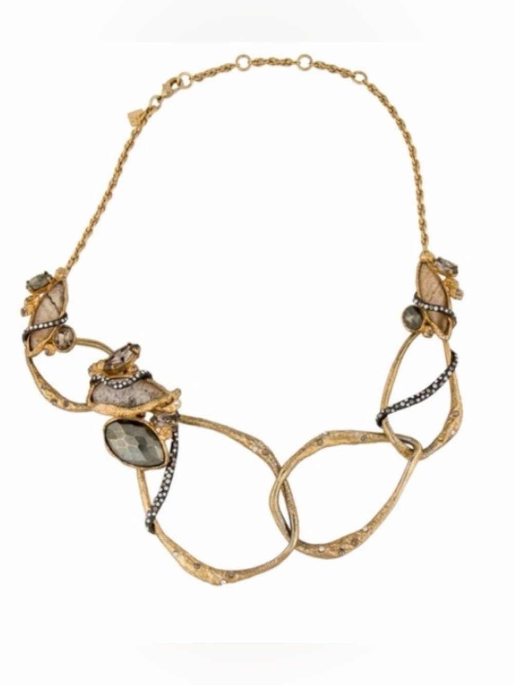 NEW Alexis Bittar Crystal & Stone Gold Chain Link Collar Necklace AU28